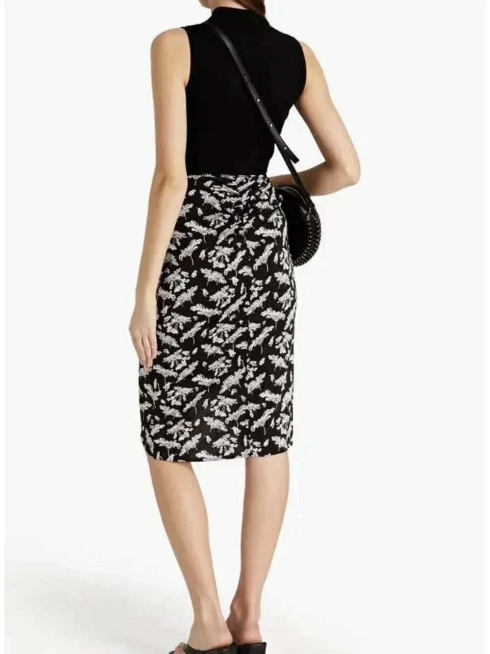 Rag & Bone Sabeen Skirt Size XS Zip Ruched Front Black & White Stretch Poly